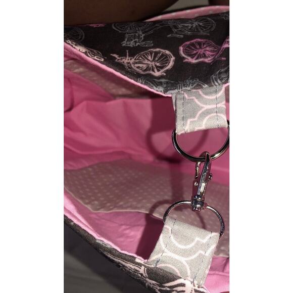 Bag Shoulder Tote Handmade Bicycle Print Pink Gray Blue New Fabric Lightweight - Picture 4 of 8